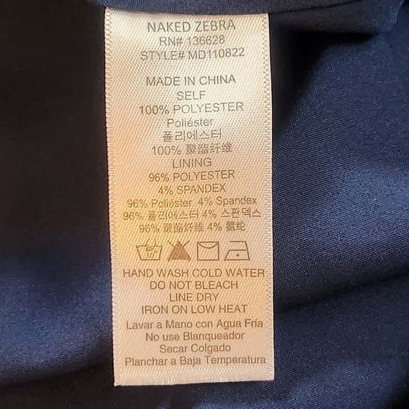 NWOT Navy Blue Naked Zebra S Slip Dress Spaghetti Strap Ties Front Button Detail - Picture 6 of 6